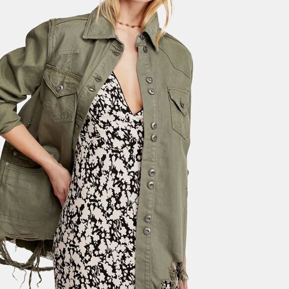 Free People Moon Child Heavyweight Distressed Shirt Jacket‎ - Picture 1 of 6
